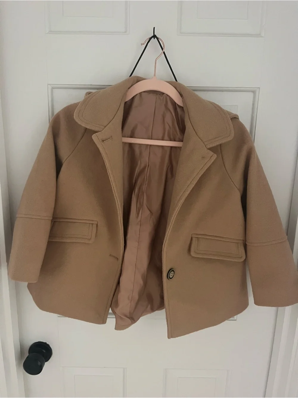Kids Hooded Wool-Blend Coat in Camel